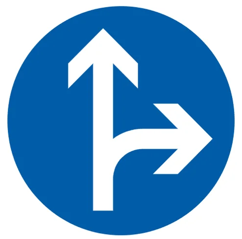 Vorgeschriebene Fahrtrichtung geradeaus oder rechts